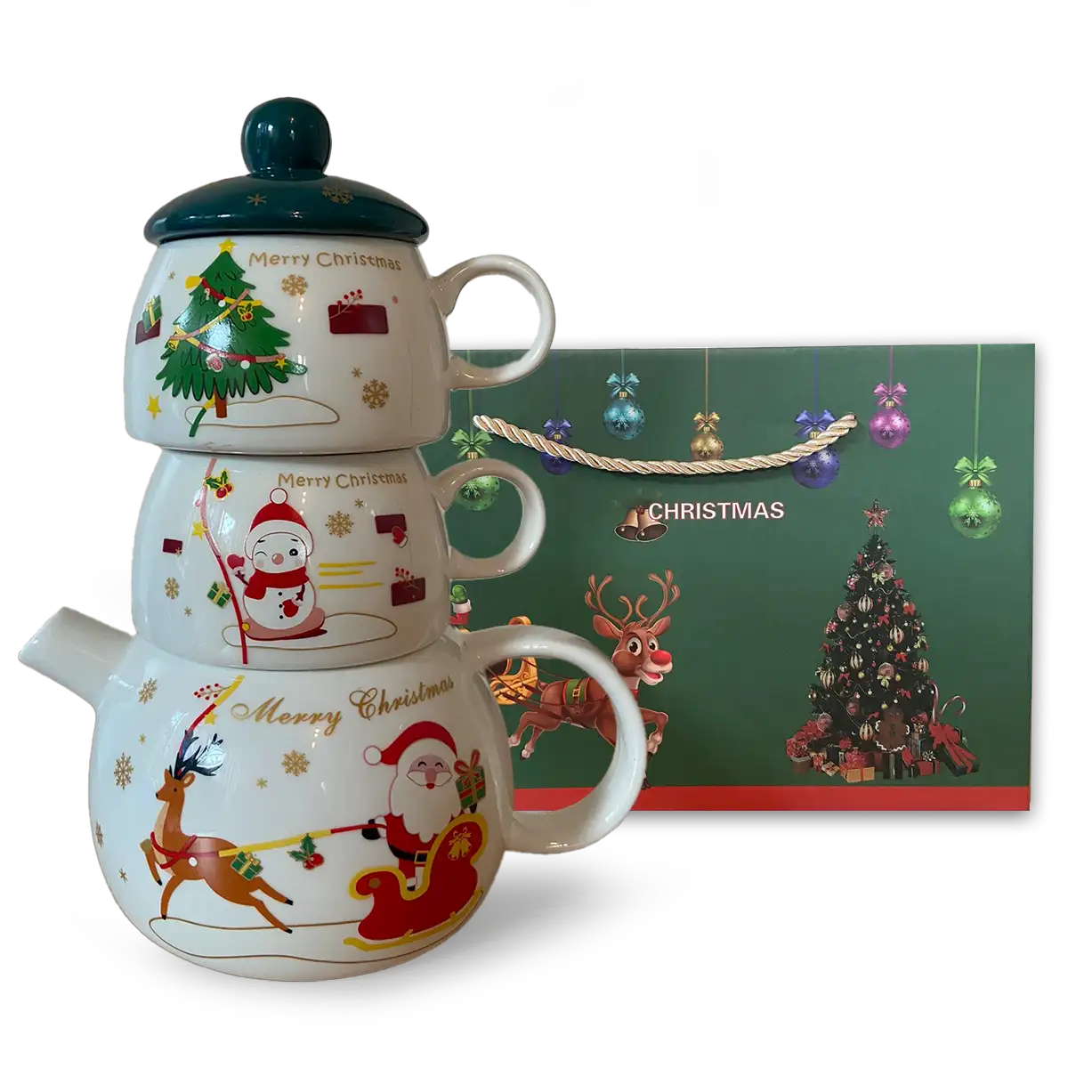 Коледен комплект за чай (бял)